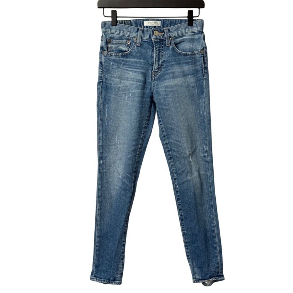 Moussy Vintage Velma Skinny Jeans Blue Medium Wash Distressed Cropped Size 25